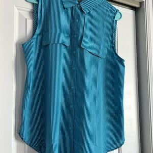 Worthington Blue Striped Sleeveless Button Down Shirt